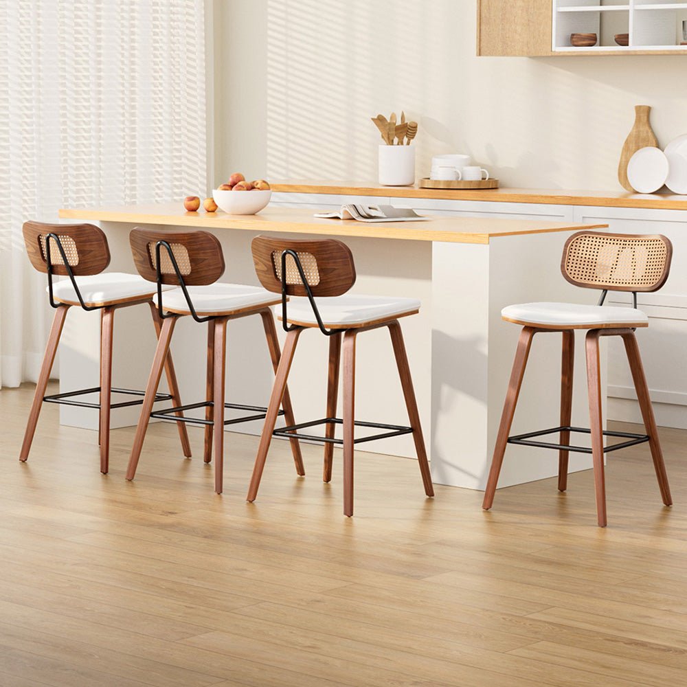 4x Bar Stools Kitchen Counter Rattan Chairs PU Leather Padding - Furniture > Bar Stools & Chairs > Table & Bar Stools - Rivercity House & Home Co. (ABN 18 642 972 209) - Affordable Modern Furniture Australia