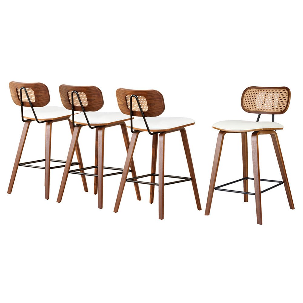 4x Bar Stools Kitchen Counter Rattan Chairs PU Leather Padding - Furniture > Bar Stools & Chairs > Table & Bar Stools - Rivercity House & Home Co. (ABN 18 642 972 209) - Affordable Modern Furniture Australia