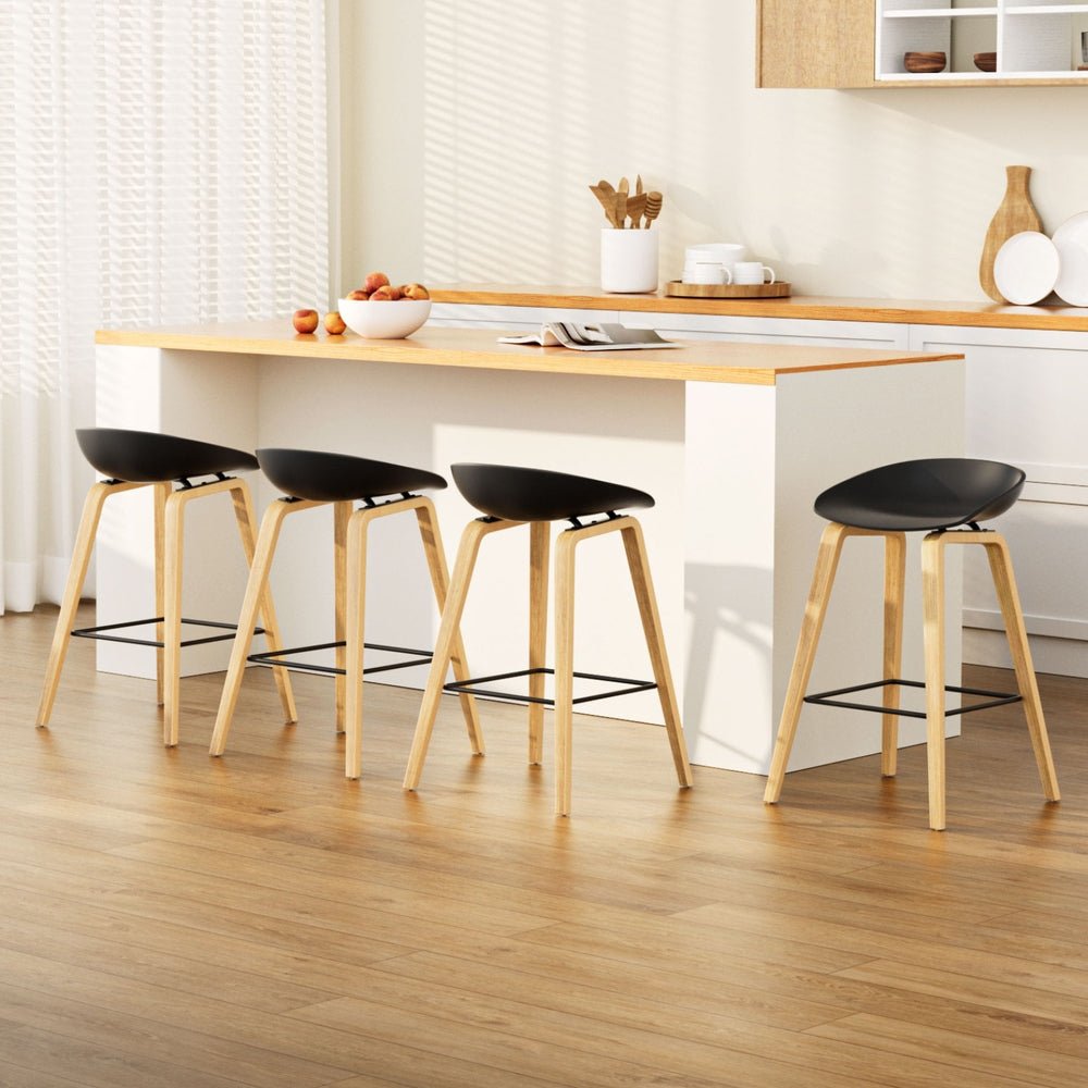 4x Bar Stools Kitchen Counter Stool Dining Chairs Wooden Black - Furniture > Bar Stools & Chairs > Table & Bar Stools - Rivercity House & Home Co. (ABN 18 642 972 209) - Affordable Modern Furniture Australia