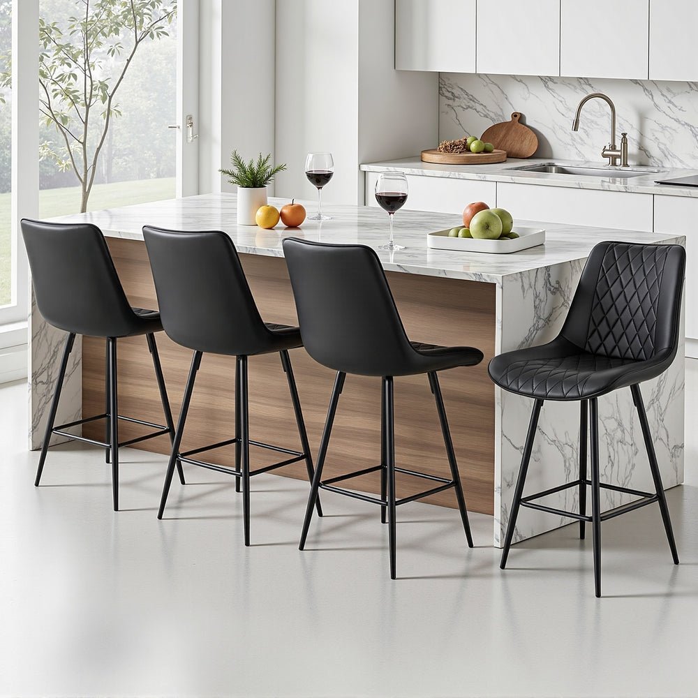 4x Bar Stools Kitchen Dining Chair Counter Stool Diamond PU Leather Black - Furniture > Bar Stools & Chairs > Table & Bar Stools - Rivercity House & Home Co. (ABN 18 642 972 209) - Affordable Modern Furniture Australia