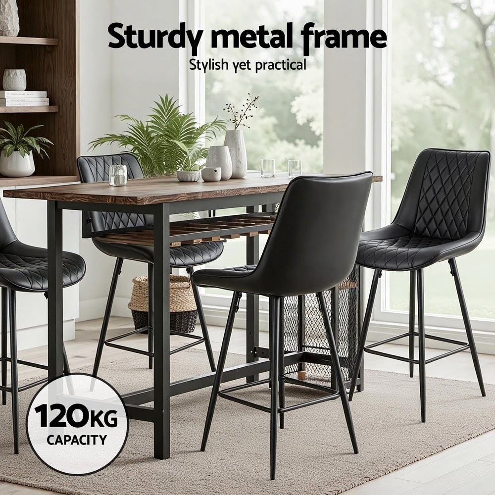 4x Bar Stools Kitchen Dining Chair Counter Stool Diamond PU Leather Black - Furniture > Bar Stools & Chairs > Table & Bar Stools - Rivercity House & Home Co. (ABN 18 642 972 209) - Affordable Modern Furniture Australia
