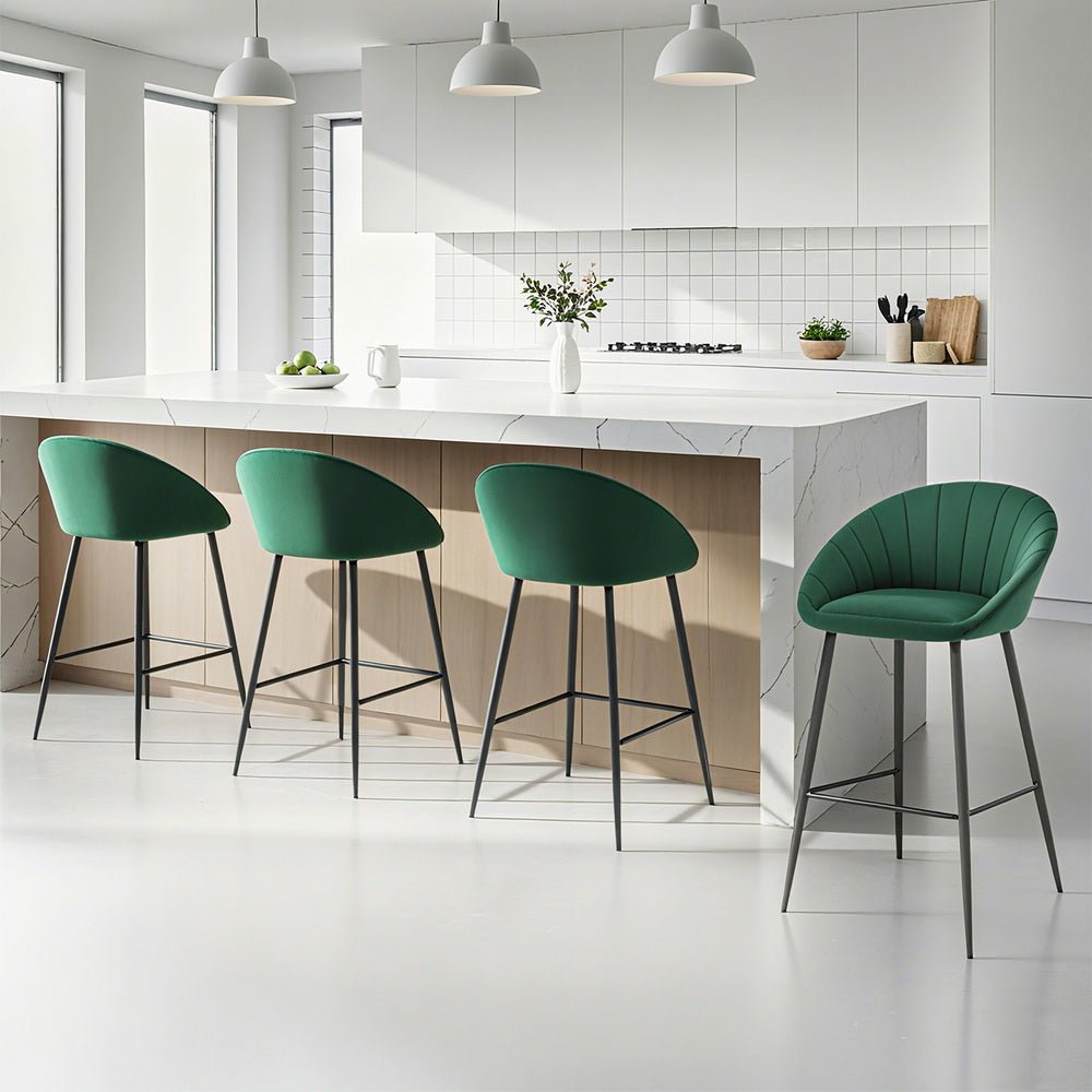 4x Bar Stools Kitchen Dining Chair Counter Stool Tub Velvet Metal Green - Furniture > Bar Stools & Chairs > Table & Bar Stools - Rivercity House & Home Co. (ABN 18 642 972 209) - Affordable Modern Furniture Australia