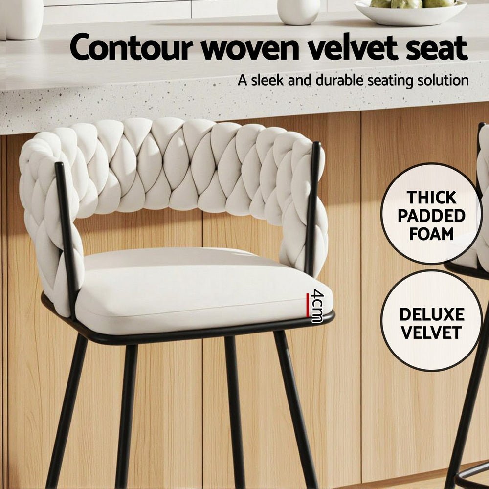 4x Bar Stools Kitchen Dining Chair Counter Stool Woven Velvet Metal Ivory - Furniture > Bar Stools & Chairs > Table & Bar Stools - Rivercity House & Home Co. (ABN 18 642 972 209) - Affordable Modern Furniture Australia