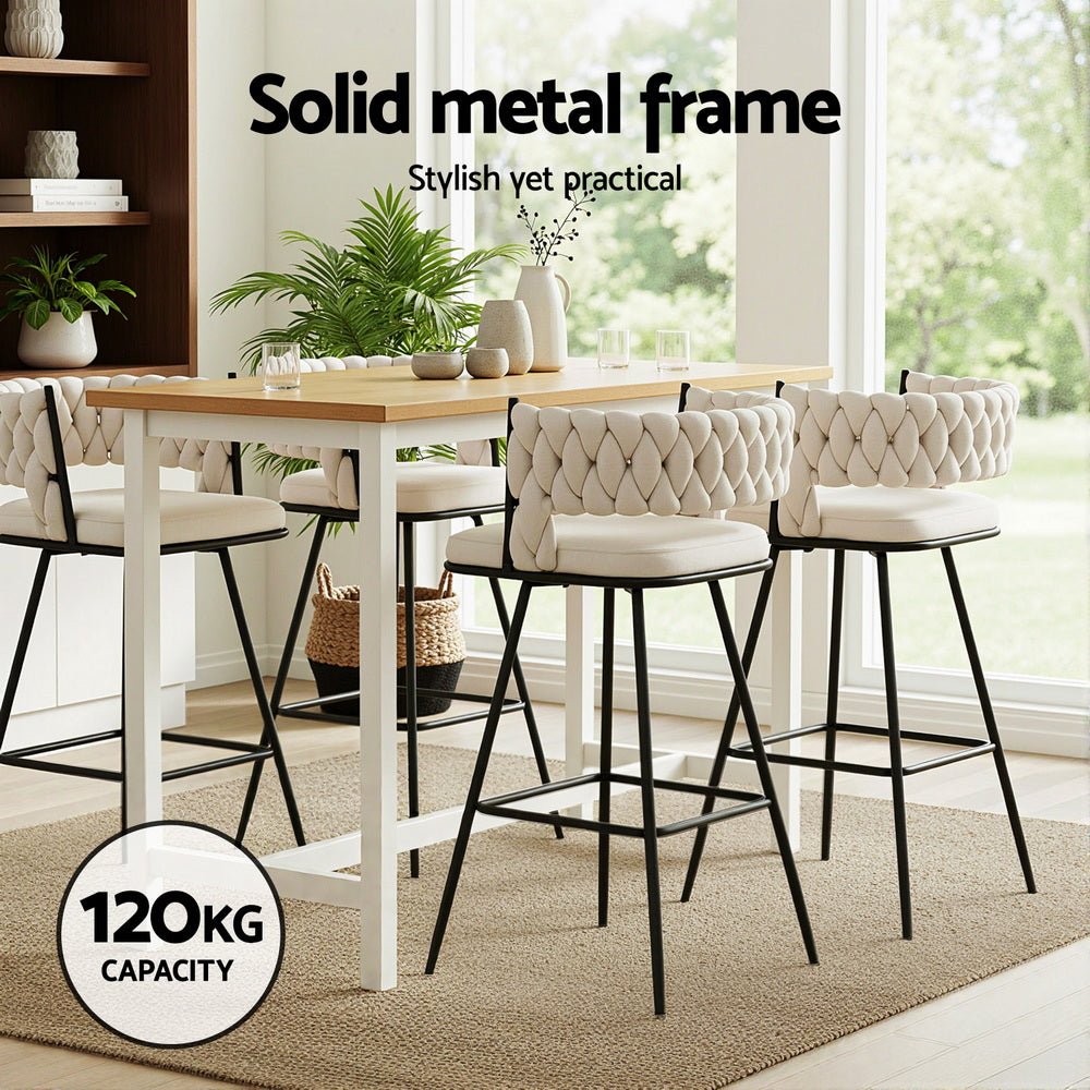 4x Bar Stools Kitchen Dining Chair Counter Stool Woven Velvet Metal Ivory - Furniture > Bar Stools & Chairs > Table & Bar Stools - Rivercity House & Home Co. (ABN 18 642 972 209) - Affordable Modern Furniture Australia