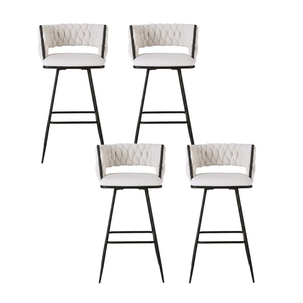 4x Bar Stools Kitchen Dining Chair Counter Stool Woven Velvet Metal Ivory - Furniture > Bar Stools & Chairs > Table & Bar Stools - Rivercity House & Home Co. (ABN 18 642 972 209) - Affordable Modern Furniture Australia