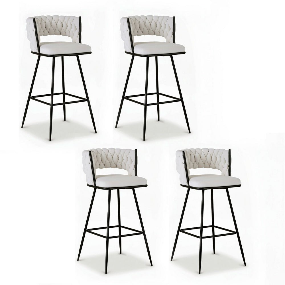 4x Bar Stools Kitchen Dining Chair Counter Stool Woven Velvet Metal Ivory - Furniture > Bar Stools & Chairs > Table & Bar Stools - Rivercity House & Home Co. (ABN 18 642 972 209) - Affordable Modern Furniture Australia