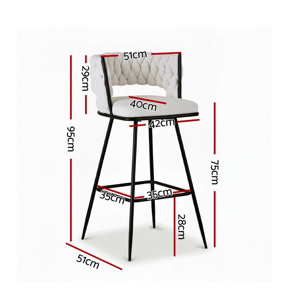 4x Bar Stools Kitchen Dining Chair Counter Stool Woven Velvet Metal Ivory - Furniture > Bar Stools & Chairs > Table & Bar Stools - Rivercity House & Home Co. (ABN 18 642 972 209) - Affordable Modern Furniture Australia