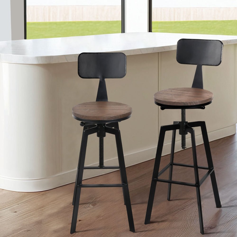 4x Bar Stools Kitchen Dining Chairs Adjustable Wood Stool w/Backrest - Furniture > Bar Stools & Chairs > Table & Bar Stools - Rivercity House & Home Co. (ABN 18 642 972 209) - Affordable Modern Furniture Australia