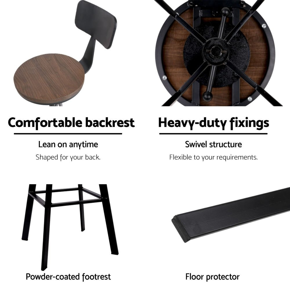 4x Bar Stools Kitchen Dining Chairs Adjustable Wood Stool w/Backrest - Furniture > Bar Stools & Chairs > Table & Bar Stools - Rivercity House & Home Co. (ABN 18 642 972 209) - Affordable Modern Furniture Australia