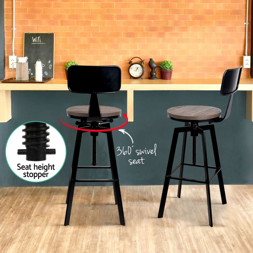4x Bar Stools Kitchen Dining Chairs Adjustable Wood Stool w/Backrest - Furniture > Bar Stools & Chairs > Table & Bar Stools - Rivercity House & Home Co. (ABN 18 642 972 209) - Affordable Modern Furniture Australia