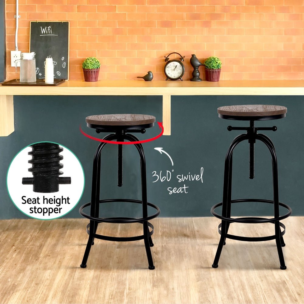 4x Bar Stools Kitchen Dining Chairs Adjustable Wooden Vintage Stool - Furniture > Bar Stools & Chairs > Table & Bar Stools - Rivercity House & Home Co. (ABN 18 642 972 209) - Affordable Modern Furniture Australia