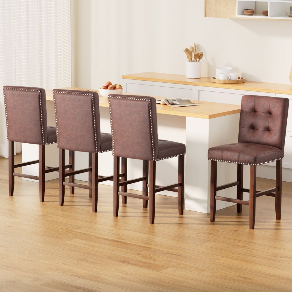 4x Bar Stools Kitchen Dining Chairs Counter PU Leather Wooden Ada Brown - Furniture > Bar Stools & Chairs > Table & Bar Stools - Rivercity House & Home Co. (ABN 18 642 972 209) - Affordable Modern Furniture Australia