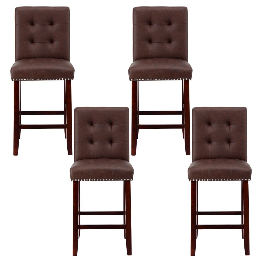 4x Bar Stools Kitchen Dining Chairs Counter PU Leather Wooden Ada Brown - Furniture > Bar Stools & Chairs > Table & Bar Stools - Rivercity House & Home Co. (ABN 18 642 972 209) - Affordable Modern Furniture Australia