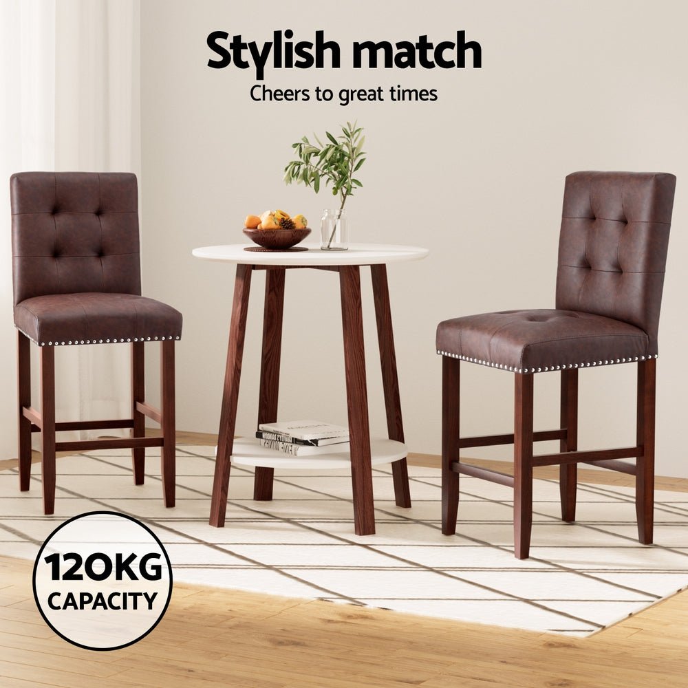 4x Bar Stools Kitchen Dining Chairs Counter PU Leather Wooden Ada Brown - Furniture > Bar Stools & Chairs > Table & Bar Stools - Rivercity House & Home Co. (ABN 18 642 972 209) - Affordable Modern Furniture Australia