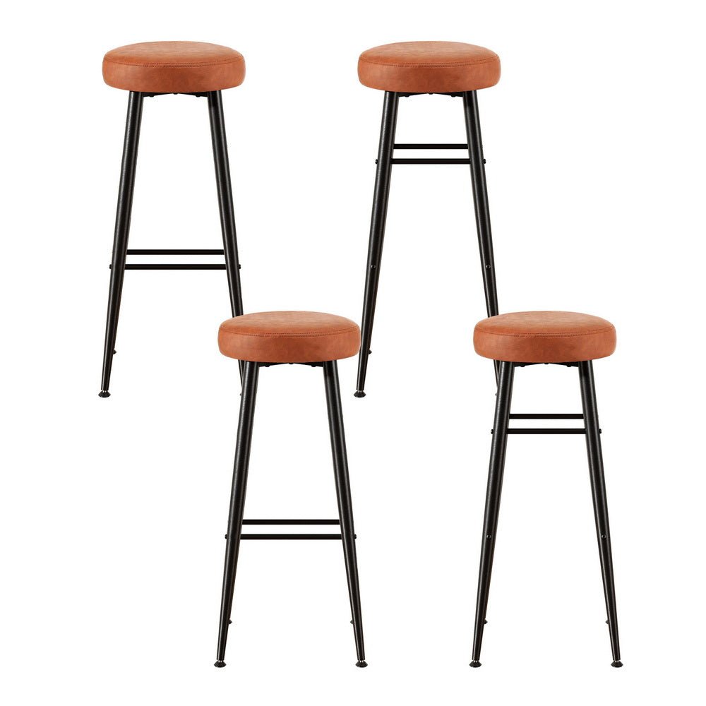 4x Bar Stools Kitchen Dining Chairs Counter Round PU leather Lane Brown - Furniture > Bar Stools & Chairs > Table & Bar Stools - Rivercity House & Home Co. (ABN 18 642 972 209) - Affordable Modern Furniture Australia