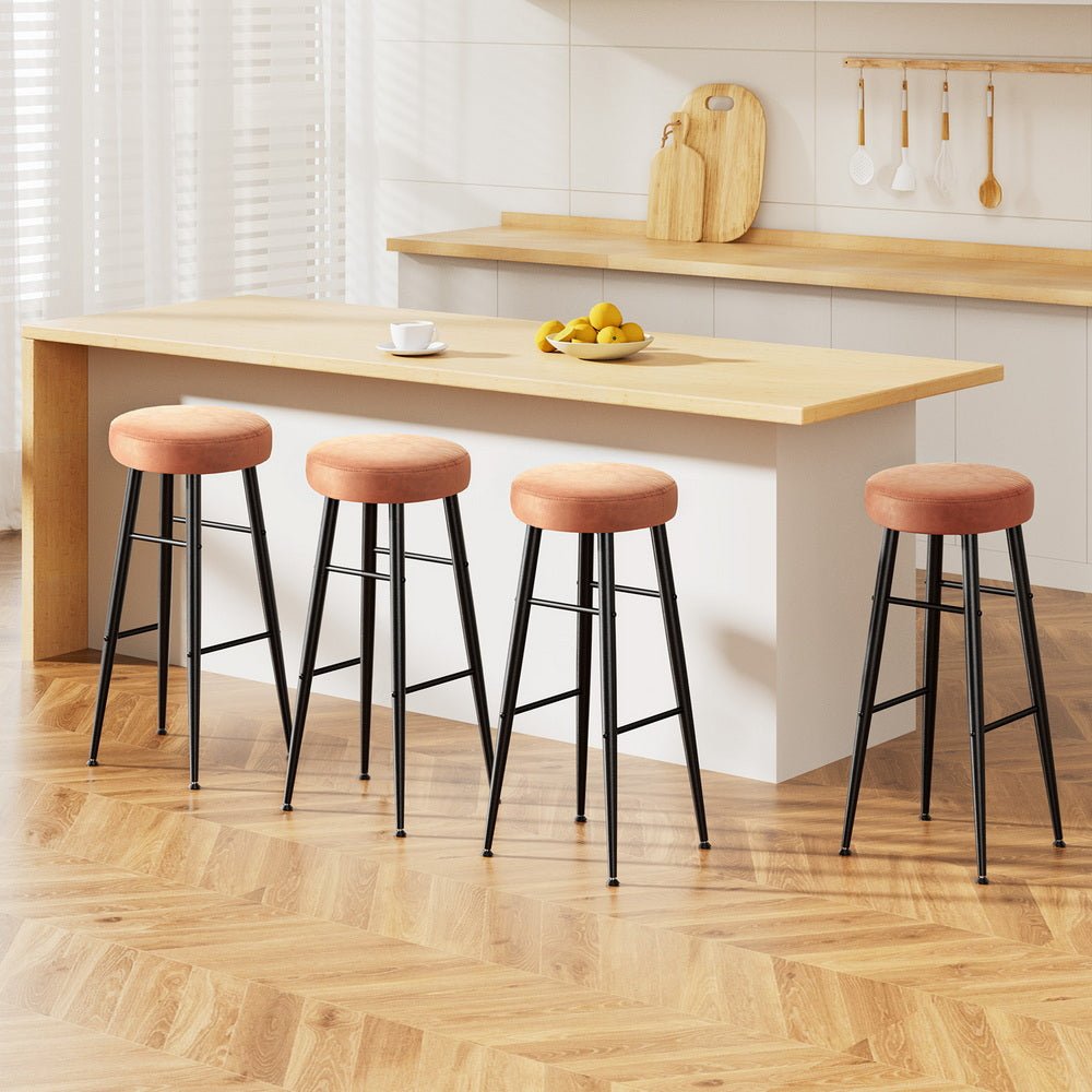 4x Bar Stools Kitchen Dining Chairs Counter Round PU leather Lane Brown - Furniture > Bar Stools & Chairs > Table & Bar Stools - Rivercity House & Home Co. (ABN 18 642 972 209) - Affordable Modern Furniture Australia
