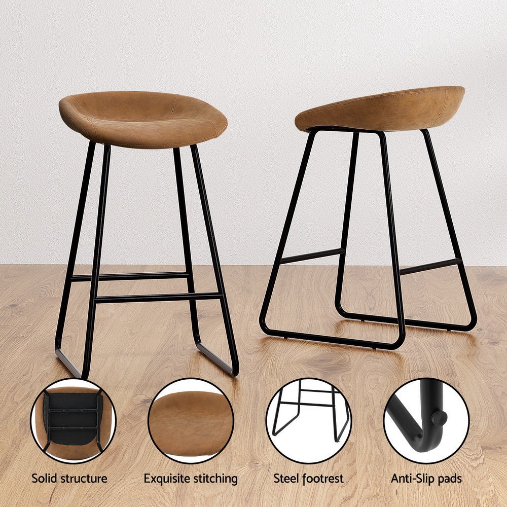 4x Bar Stools Kitchen Dining Chairs Counter Stool PU Leather Metal Brown - Furniture > Bar Stools & Chairs > Table & Bar Stools - Rivercity House & Home Co. (ABN 18 642 972 209) - Affordable Modern Furniture Australia