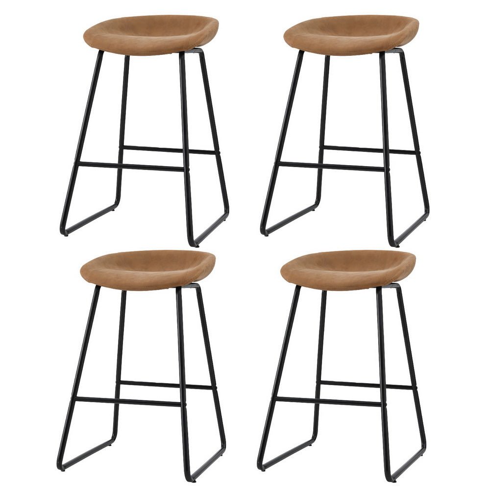 4x Bar Stools Kitchen Dining Chairs Counter Stool PU Leather Metal Brown - Furniture > Bar Stools & Chairs > Table & Bar Stools - Rivercity House & Home Co. (ABN 18 642 972 209) - Affordable Modern Furniture Australia