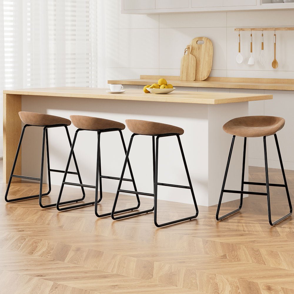 4x Bar Stools Kitchen Dining Chairs Counter Stool PU Leather Metal Brown - Furniture > Bar Stools & Chairs > Table & Bar Stools - Rivercity House & Home Co. (ABN 18 642 972 209) - Affordable Modern Furniture Australia