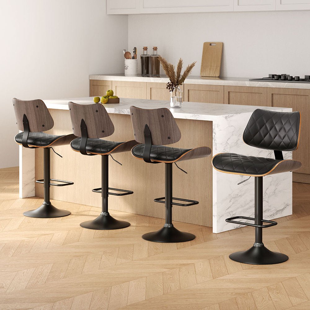 4x Bar Stools Kitchen Dining Chairs Gas Lift Stool Wooden Leather Black - Furniture > Bar Stools & Chairs > Table & Bar Stools - Rivercity House & Home Co. (ABN 18 642 972 209) - Affordable Modern Furniture Australia