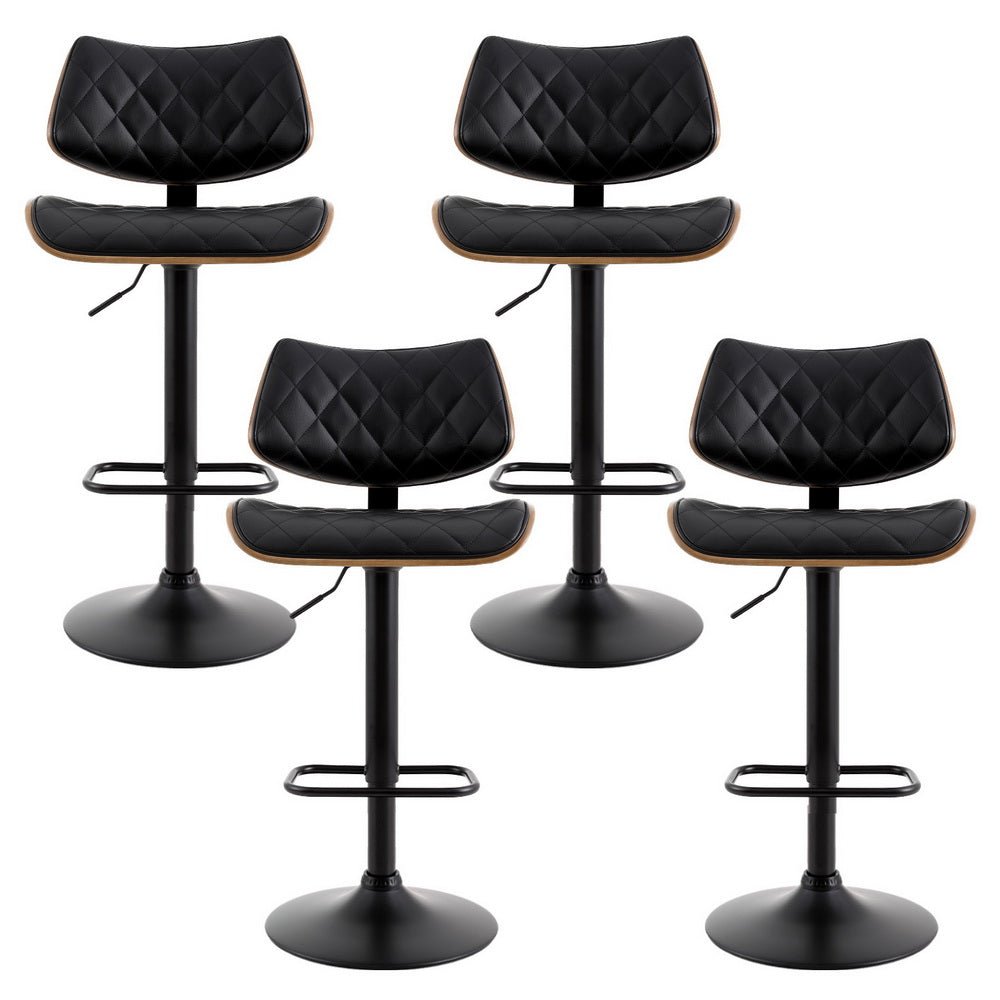 4x Bar Stools Kitchen Dining Chairs Gas Lift Stool Wooden Leather Black - Furniture > Bar Stools & Chairs > Table & Bar Stools - Rivercity House & Home Co. (ABN 18 642 972 209) - Affordable Modern Furniture Australia