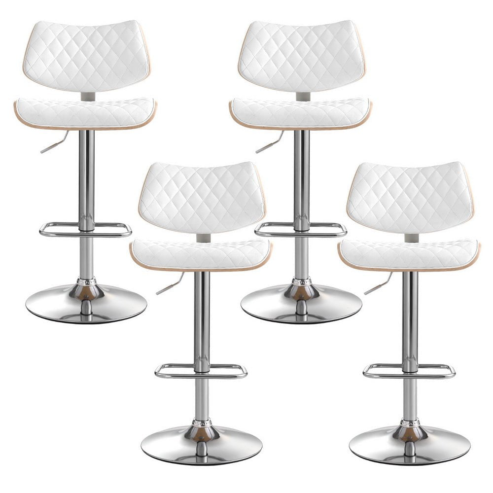 4x Bar Stools Kitchen Dining Chairs Gas Lift Stool Wooden Leather White - Furniture > Bar Stools & Chairs > Table & Bar Stools - Rivercity House & Home Co. (ABN 18 642 972 209) - Affordable Modern Furniture Australia