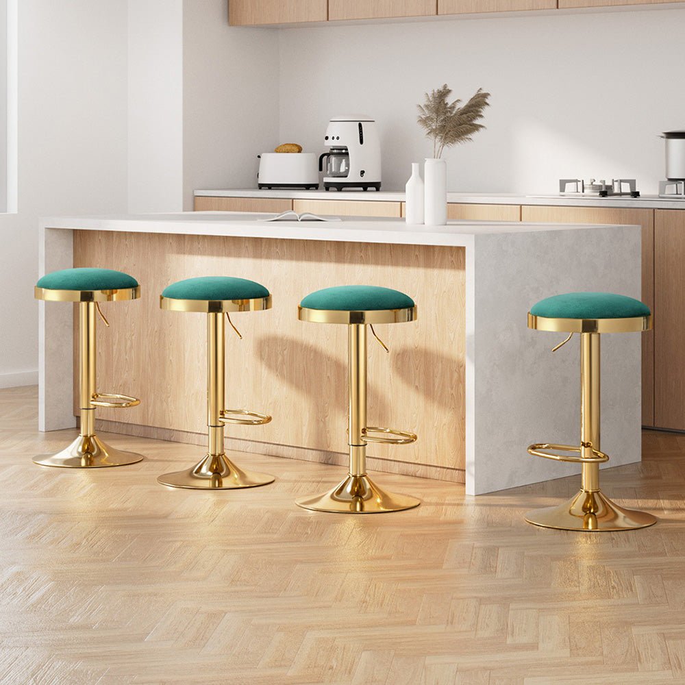 4x Bar Stools Kitchen Dining Chairs Velvet Padded Stool Green - Furniture > Bar Stools & Chairs > Table & Bar Stools - Rivercity House & Home Co. (ABN 18 642 972 209) - Affordable Modern Furniture Australia