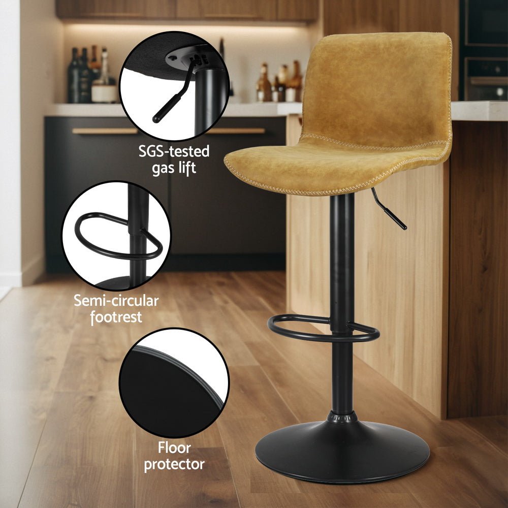 4x Bar Stools Kitchen Swivel Gas Lift Chairs Brown - Furniture > Bar Stools & Chairs > Table & Bar Stools - Rivercity House & Home Co. (ABN 18 642 972 209) - Affordable Modern Furniture Australia