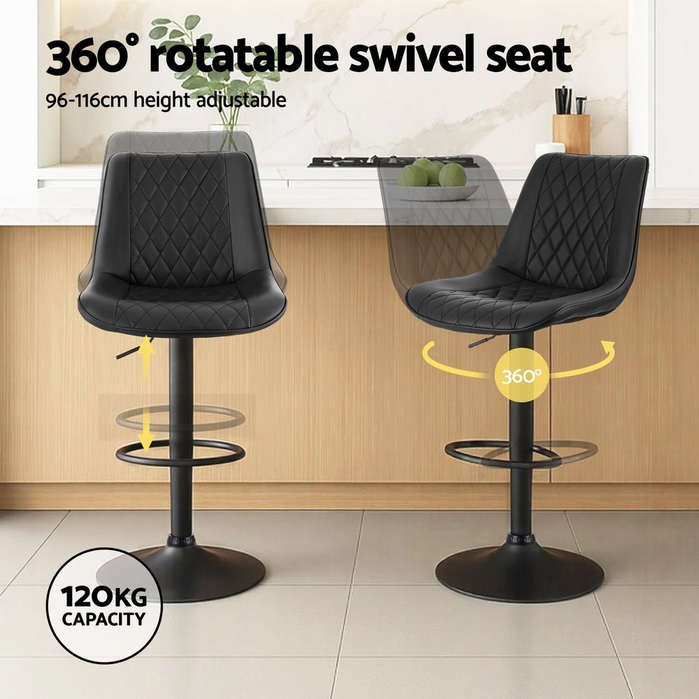 4x Bar Stools Kitchen Swivel Gas Lift Counter Chair Diamond Leather Black - Furniture > Bar Stools & Chairs > Table & Bar Stools - Rivercity House & Home Co. (ABN 18 642 972 209) - Affordable Modern Furniture Australia