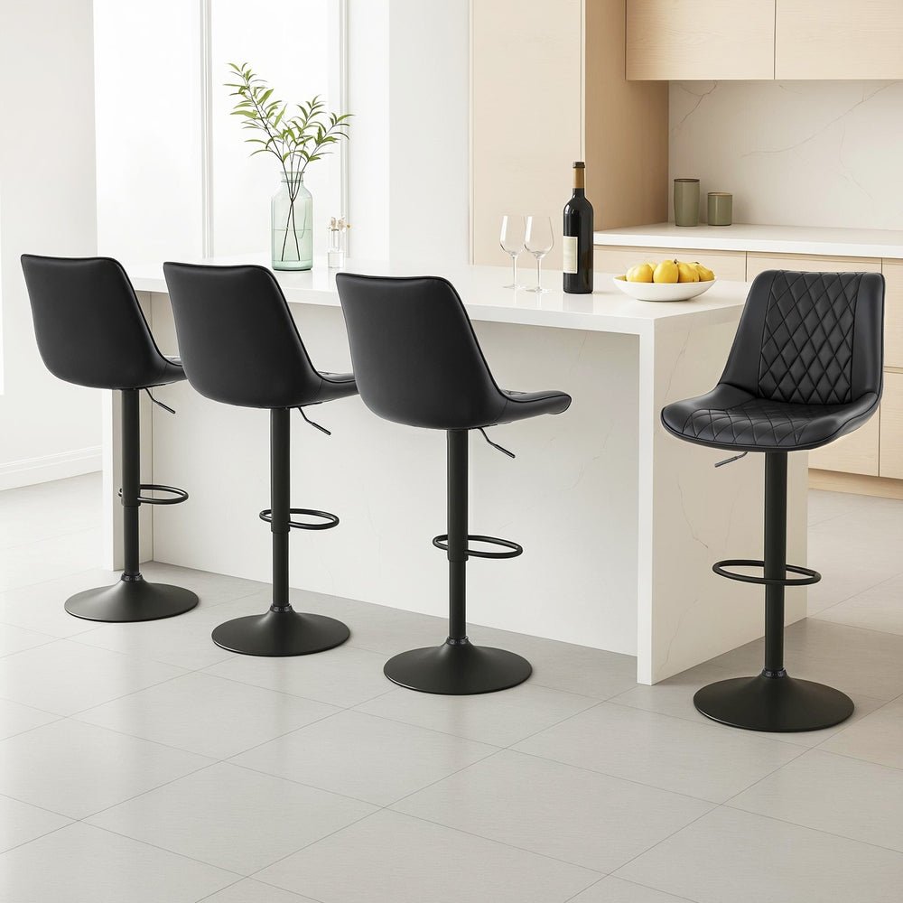 4x Bar Stools Kitchen Swivel Gas Lift Counter Chair Diamond Leather Black - Furniture > Bar Stools & Chairs > Table & Bar Stools - Rivercity House & Home Co. (ABN 18 642 972 209) - Affordable Modern Furniture Australia