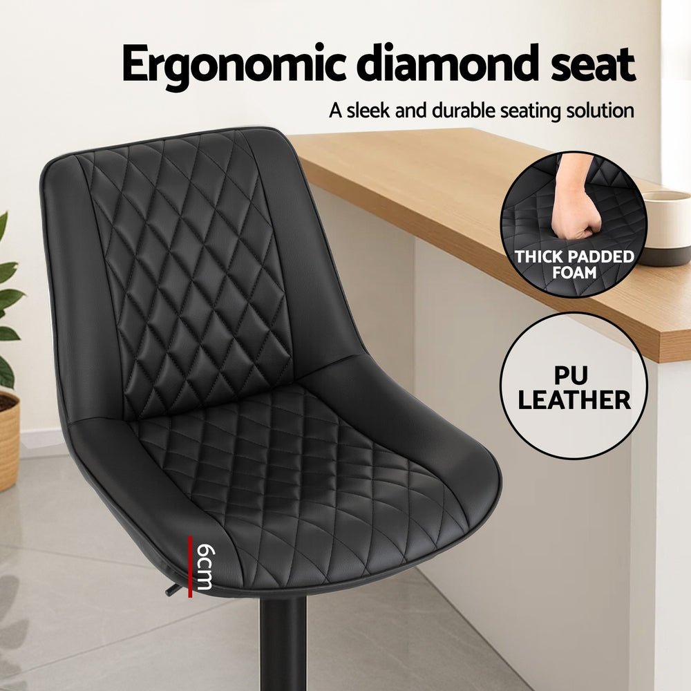 4x Bar Stools Kitchen Swivel Gas Lift Counter Chair Diamond Leather Black - Furniture > Bar Stools & Chairs > Table & Bar Stools - Rivercity House & Home Co. (ABN 18 642 972 209) - Affordable Modern Furniture Australia