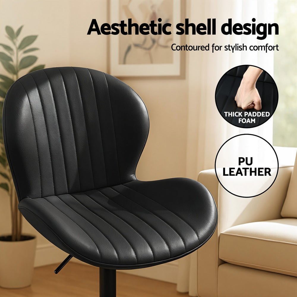 4x Bar Stools Kitchen Swivel Gas Lift Counter Chair Shell Leather Black - Furniture > Bar Stools & Chairs > Table & Bar Stools - Rivercity House & Home Co. (ABN 18 642 972 209) - Affordable Modern Furniture Australia