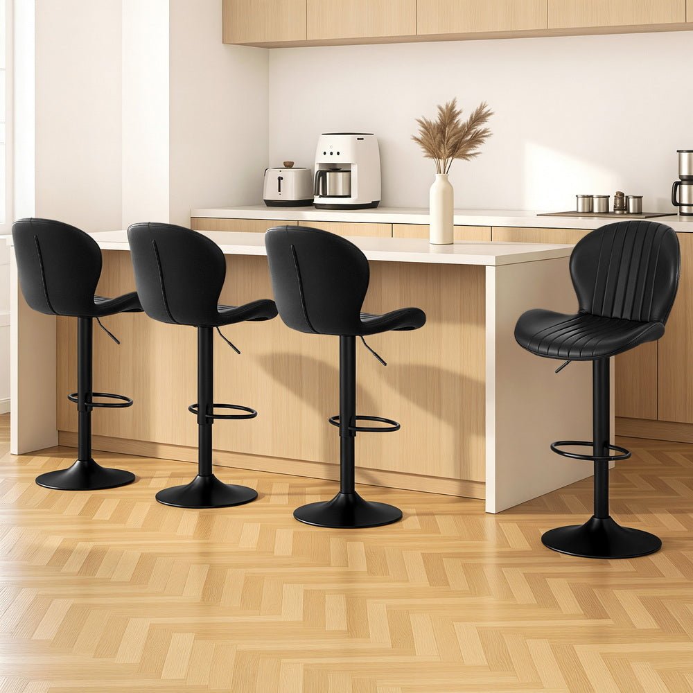 4x Bar Stools Kitchen Swivel Gas Lift Counter Chair Shell Leather Black - Furniture > Bar Stools & Chairs > Table & Bar Stools - Rivercity House & Home Co. (ABN 18 642 972 209) - Affordable Modern Furniture Australia