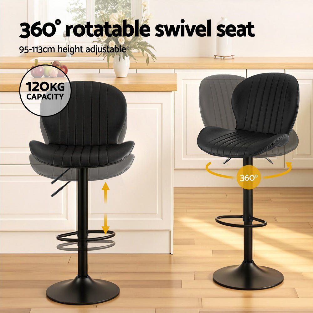 4x Bar Stools Kitchen Swivel Gas Lift Counter Chair Shell Leather Black - Furniture > Bar Stools & Chairs > Table & Bar Stools - Rivercity House & Home Co. (ABN 18 642 972 209) - Affordable Modern Furniture Australia