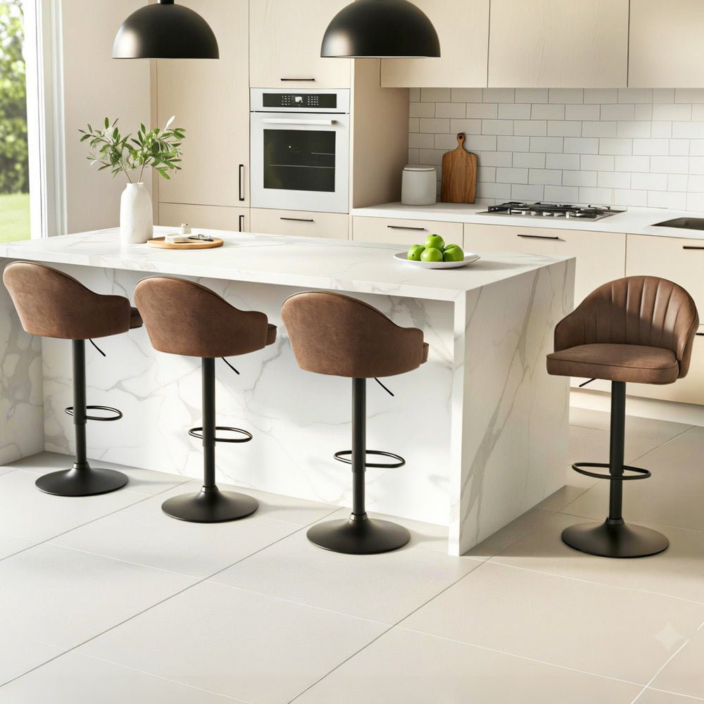 4x Bar Stools Kitchen Swivel Gas Lift Counter Chair Shell Leather Brown - Furniture > Bar Stools & Chairs > Table & Bar Stools - Rivercity House & Home Co. (ABN 18 642 972 209) - Affordable Modern Furniture Australia