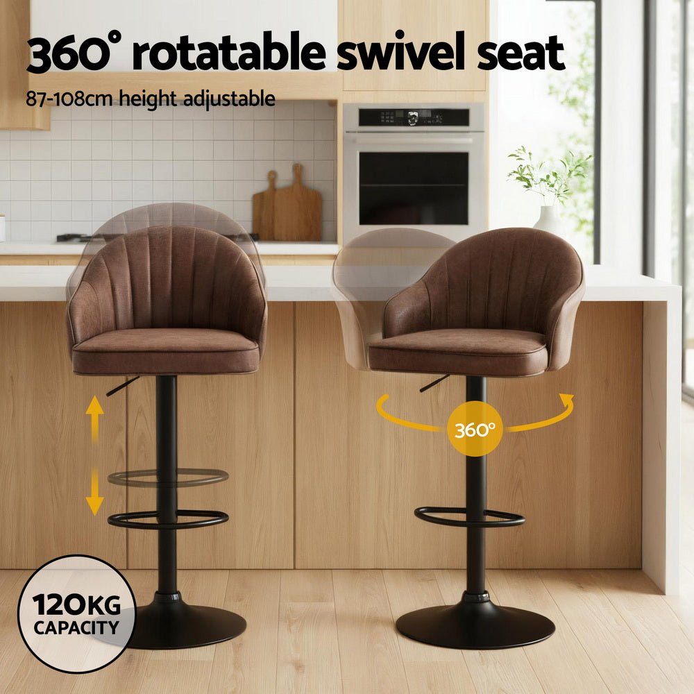 4x Bar Stools Kitchen Swivel Gas Lift Counter Chair Shell Leather Brown - Furniture > Bar Stools & Chairs > Table & Bar Stools - Rivercity House & Home Co. (ABN 18 642 972 209) - Affordable Modern Furniture Australia