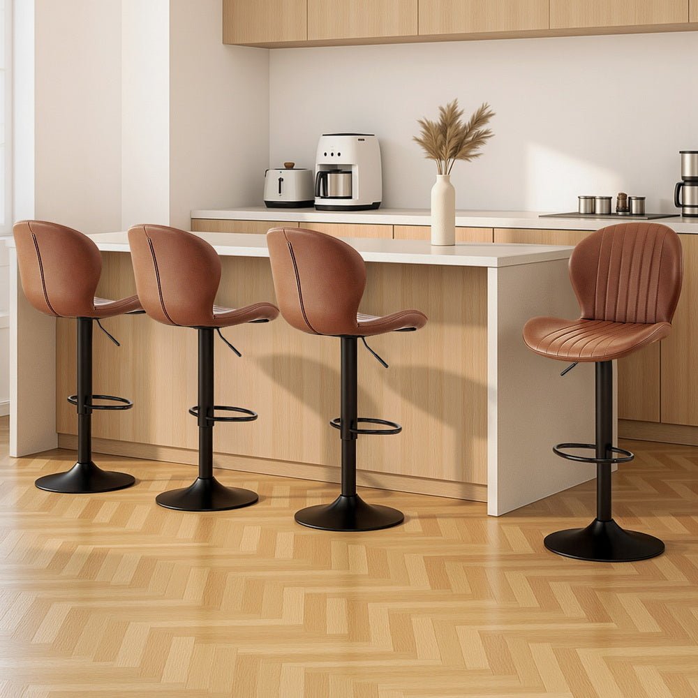 4x Bar Stools Kitchen Swivel Gas Lift Counter Chair Shell Leather Brown - Furniture > Bar Stools & Chairs > Table & Bar Stools - Rivercity House & Home Co. (ABN 18 642 972 209) - Affordable Modern Furniture Australia