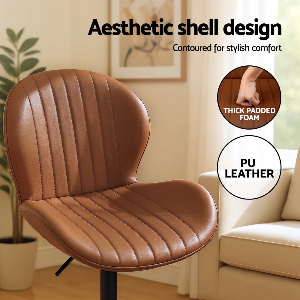 4x Bar Stools Kitchen Swivel Gas Lift Counter Chair Shell Leather Brown - Furniture > Bar Stools & Chairs > Table & Bar Stools - Rivercity House & Home Co. (ABN 18 642 972 209) - Affordable Modern Furniture Australia