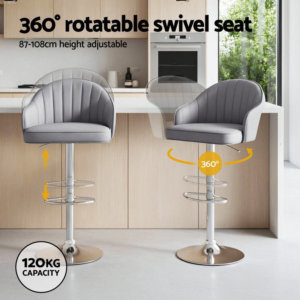 4x Bar Stools Kitchen Swivel Gas Lift Counter Chair Shell Leather Grey - Furniture > Bar Stools & Chairs > Table & Bar Stools - Rivercity House & Home Co. (ABN 18 642 972 209) - Affordable Modern Furniture Australia