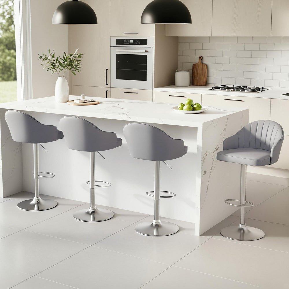 4x Bar Stools Kitchen Swivel Gas Lift Counter Chair Shell Leather Grey - Furniture > Bar Stools & Chairs > Table & Bar Stools - Rivercity House & Home Co. (ABN 18 642 972 209) - Affordable Modern Furniture Australia