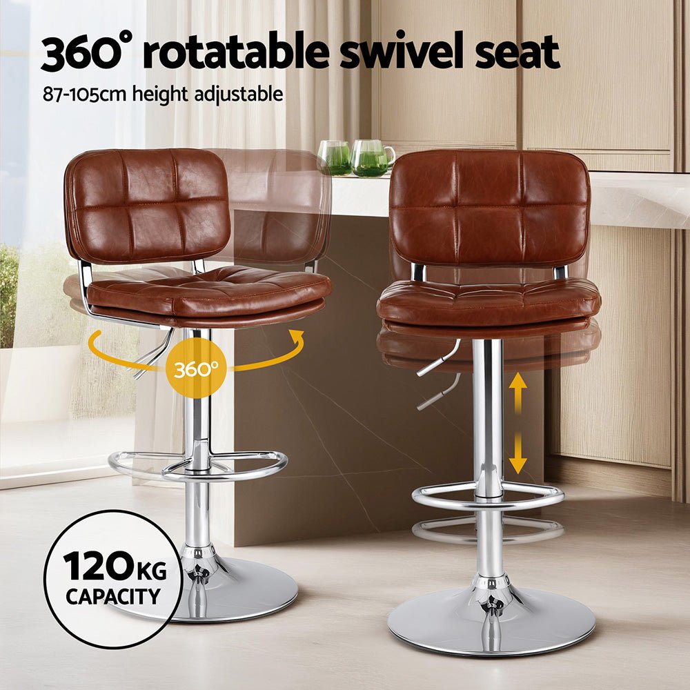 4x Bar Stools Kitchen Swivel Gas Lift Counter Chair Tuft PU Leather Brown - Furniture > Bar Stools & Chairs > Table & Bar Stools - Rivercity House & Home Co. (ABN 18 642 972 209) - Affordable Modern Furniture Australia