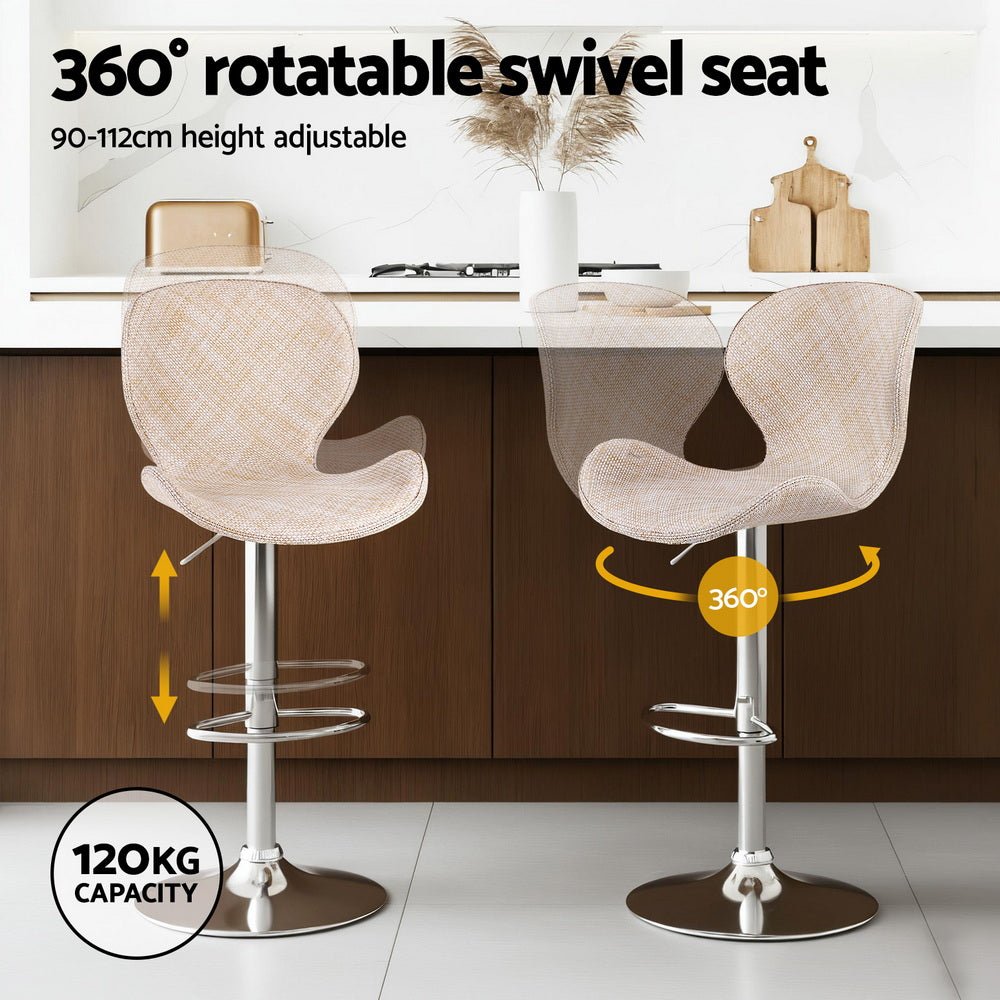 4x Bar Stools Kitchen Swivel Gas Lift Counter Chair Wing PE Rattan Beige - Furniture > Bar Stools & Chairs > Table & Bar Stools - Rivercity House & Home Co. (ABN 18 642 972 209) - Affordable Modern Furniture Australia