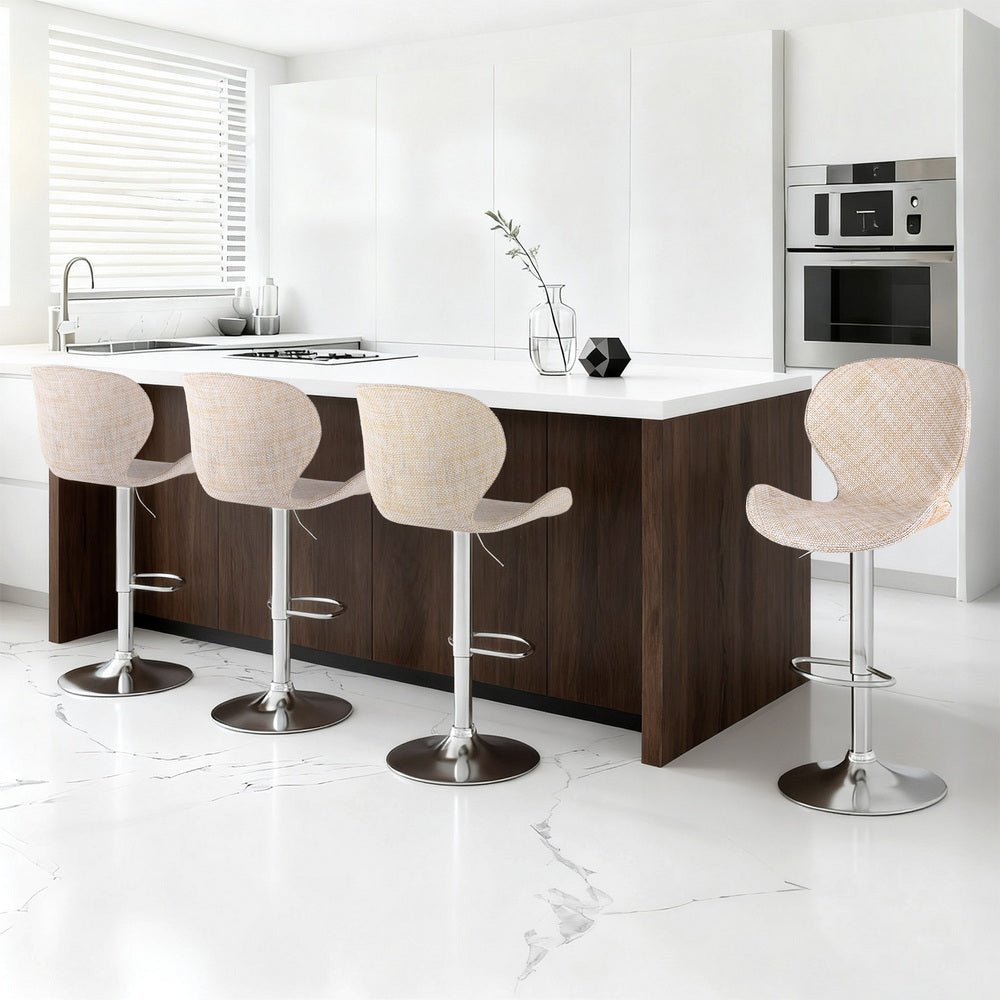 4x Bar Stools Kitchen Swivel Gas Lift Counter Chair Wing PE Rattan Beige - Furniture > Bar Stools & Chairs > Table & Bar Stools - Rivercity House & Home Co. (ABN 18 642 972 209) - Affordable Modern Furniture Australia