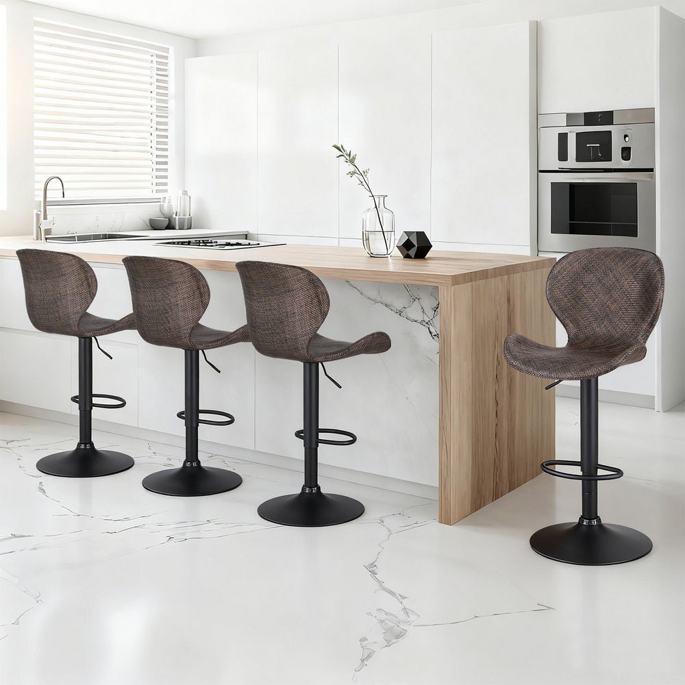 4x Bar Stools Kitchen Swivel Gas Lift Counter Chair Wing PE Rattan Brown - Furniture > Bar Stools & Chairs > Table & Bar Stools - Rivercity House & Home Co. (ABN 18 642 972 209) - Affordable Modern Furniture Australia