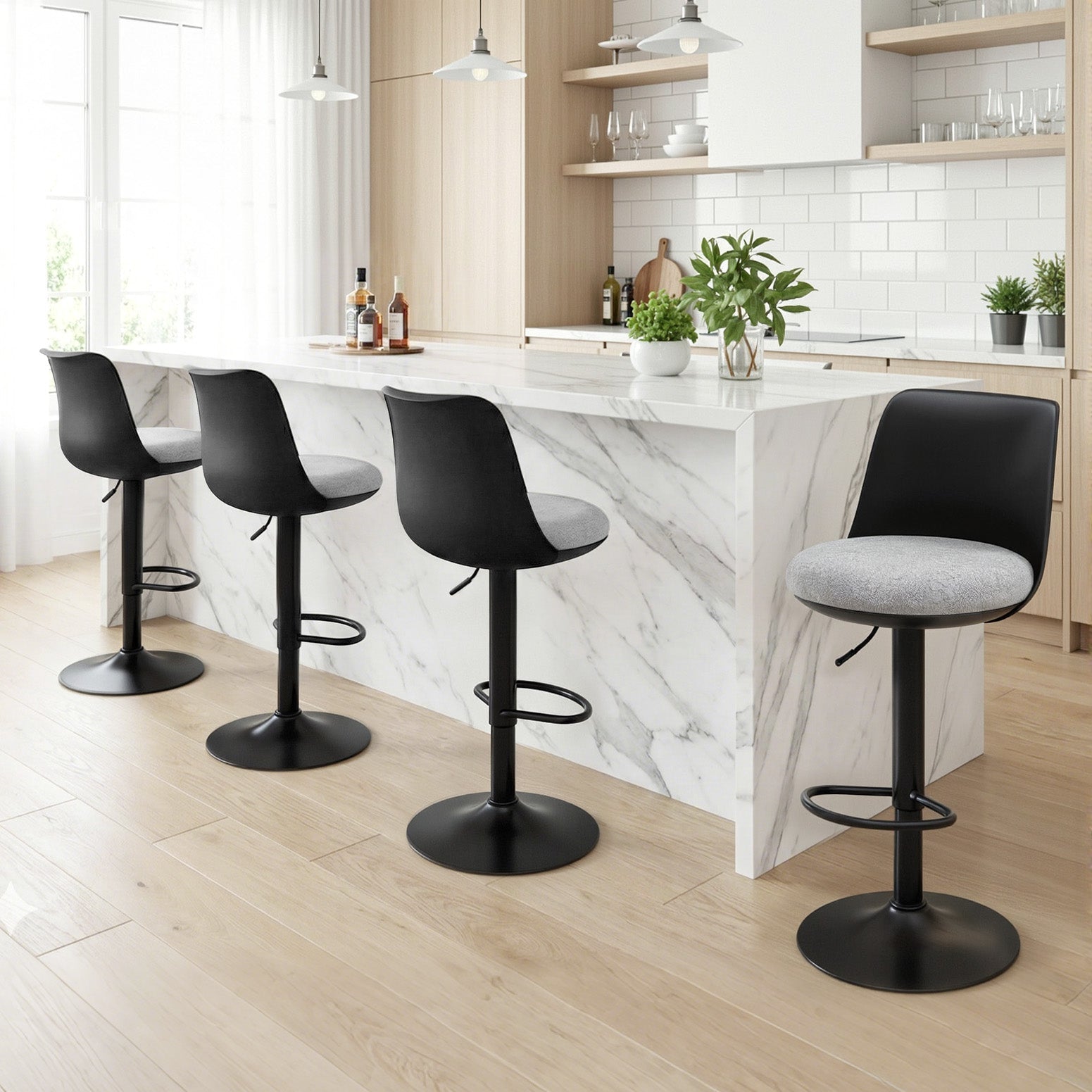4x Bar Stools Kitchen Swivel Gas Lift Counter Dining Chair Curved Black - Furniture > Bar Stools & Chairs > Table & Bar Stools - Rivercity House & Home Co. (ABN 18 642 972 209) - Affordable Modern Furniture Australia