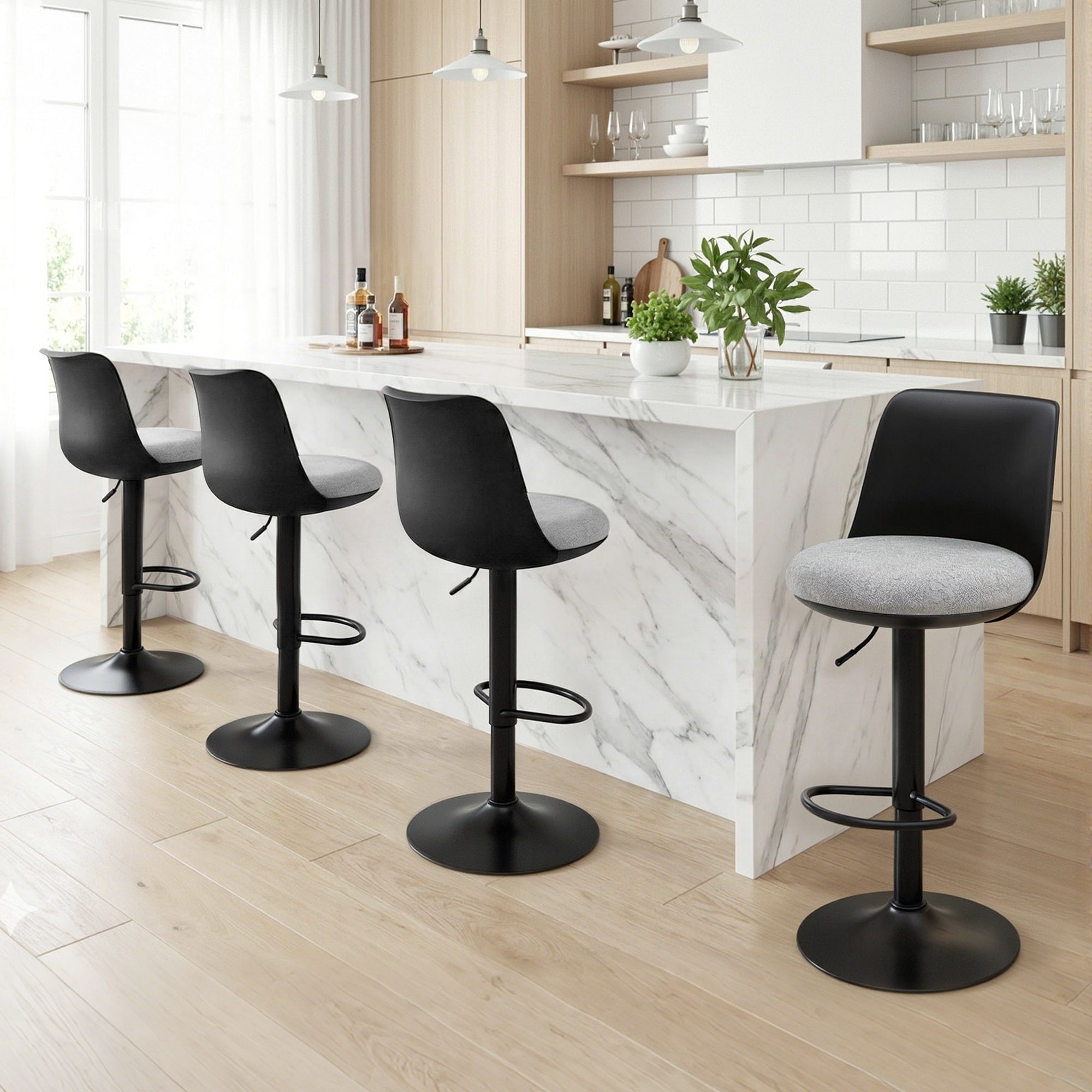 4x Bar Stools Kitchen Swivel Gas Lift Counter Dining Chair Curved Black - Furniture > Bar Stools & Chairs > Table & Bar Stools - Rivercity House & Home Co. (ABN 18 642 972 209) - Affordable Modern Furniture Australia