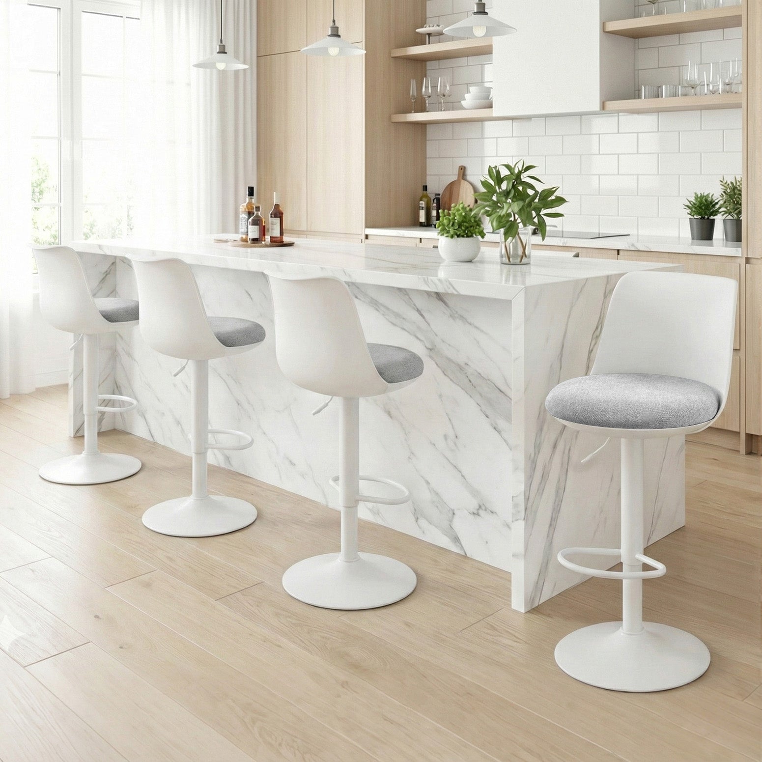 4x Bar Stools Kitchen Swivel Gas Lift Counter Dining Chair Curved White - Furniture > Bar Stools & Chairs > Table & Bar Stools - Rivercity House & Home Co. (ABN 18 642 972 209) - Affordable Modern Furniture Australia