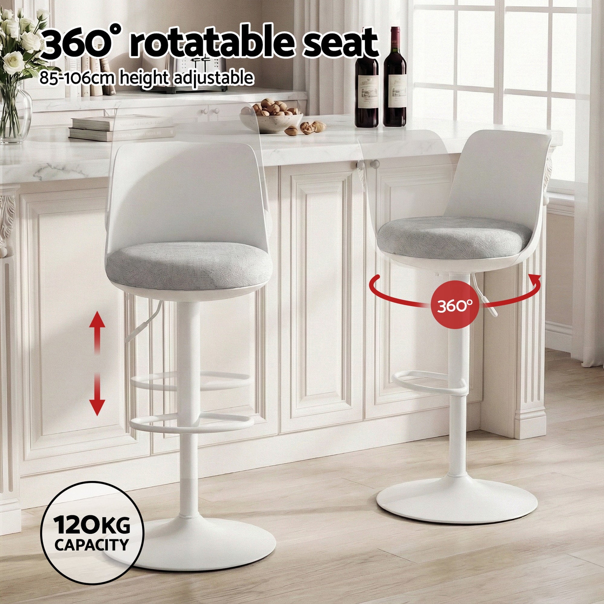 4x Bar Stools Kitchen Swivel Gas Lift Counter Dining Chair Curved White - Furniture > Bar Stools & Chairs > Table & Bar Stools - Rivercity House & Home Co. (ABN 18 642 972 209) - Affordable Modern Furniture Australia