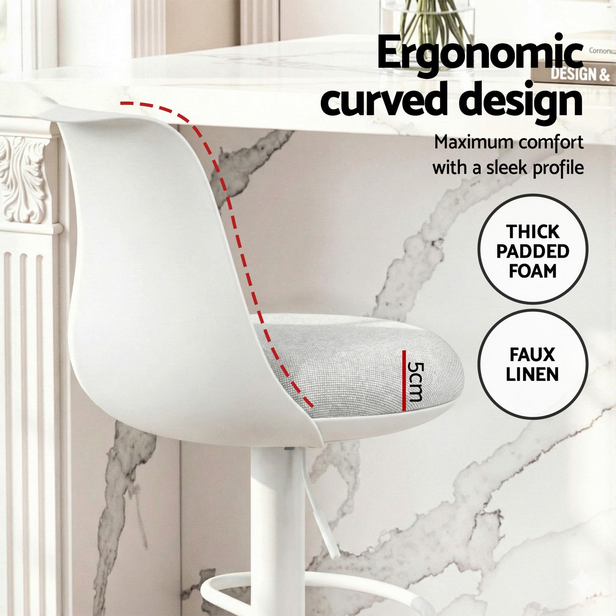 4x Bar Stools Kitchen Swivel Gas Lift Counter Dining Chair Curved White - Furniture > Bar Stools & Chairs > Table & Bar Stools - Rivercity House & Home Co. (ABN 18 642 972 209) - Affordable Modern Furniture Australia