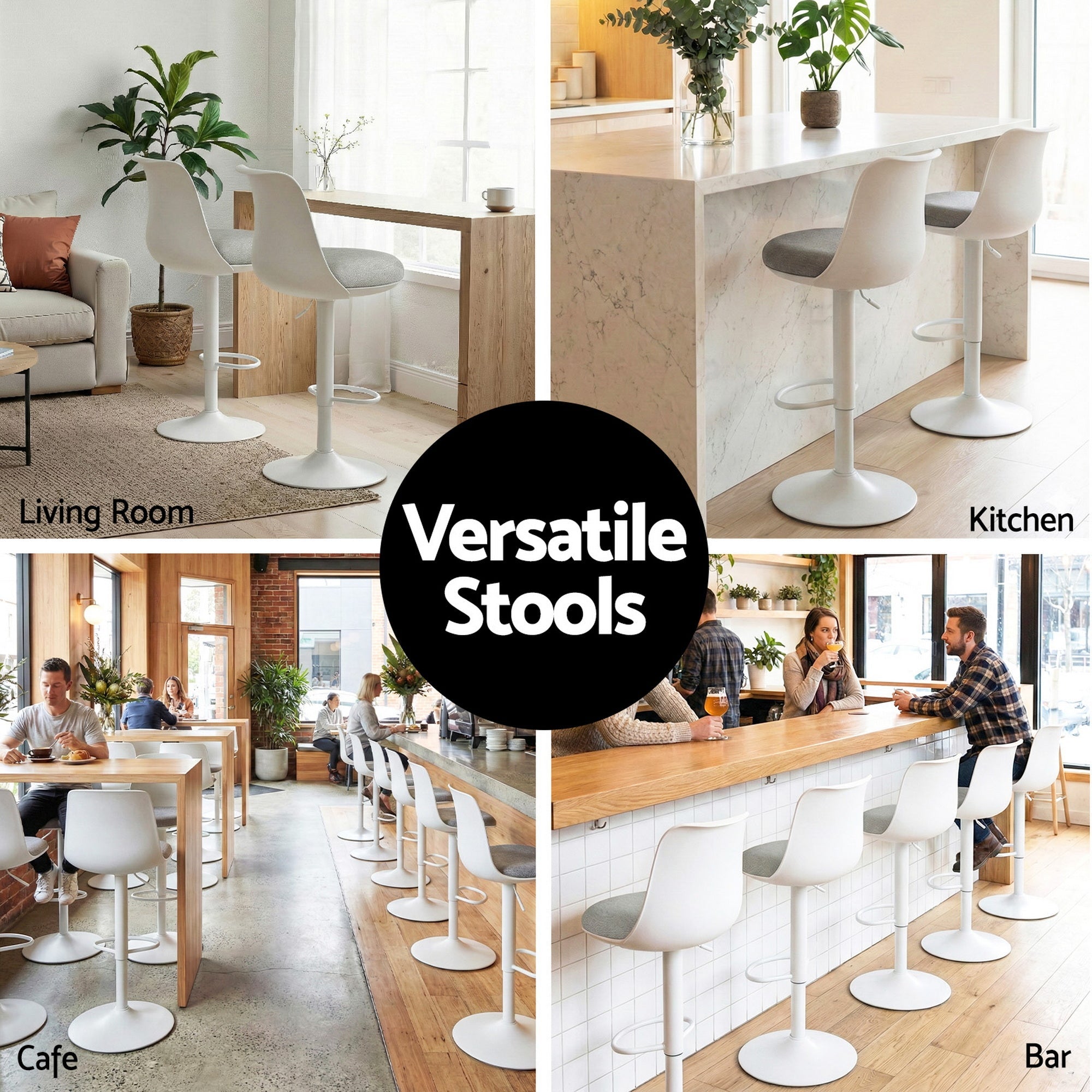 4x Bar Stools Kitchen Swivel Gas Lift Counter Dining Chair Curved White - Furniture > Bar Stools & Chairs > Table & Bar Stools - Rivercity House & Home Co. (ABN 18 642 972 209) - Affordable Modern Furniture Australia